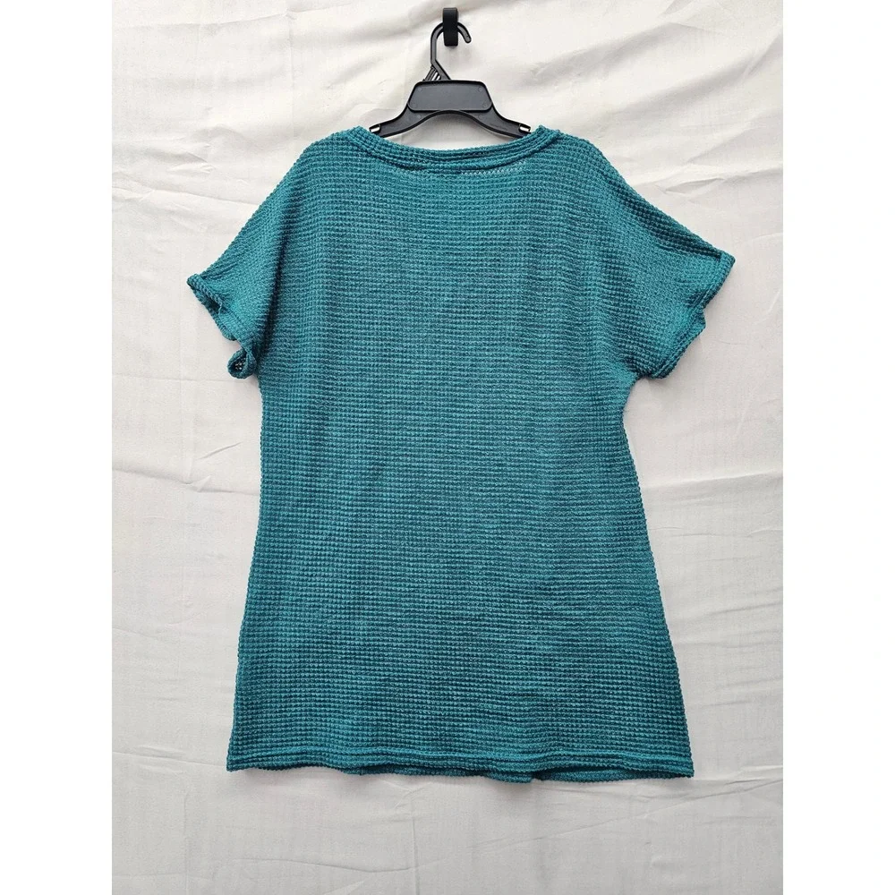 Cupshe Womens V-Neck Waffle Knit Swim Cover Up Teal Polyester Blend Size XL